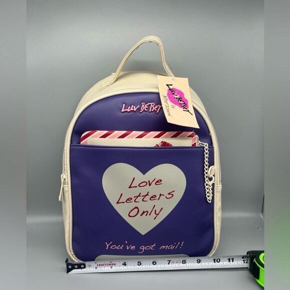 NWT Betsey Johnson Purple Cream Backpack Only Love Letters W/ zip pouch LBCHARLI main image 8